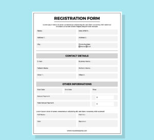 Registration Forms Printing A4 size Single Sheet B/w