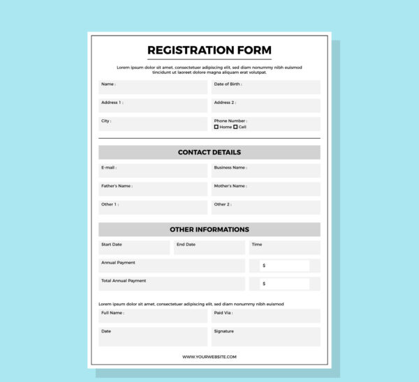 Registration Forms Printing A4 size Single Sheet B/w
